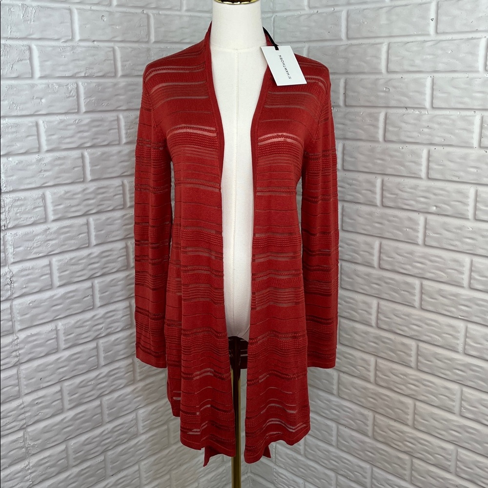 41 HAWTHORN CARDIGAN RUST COLOR LIGHTWEIGHT KNIT WITH SHEER STRIPES SZ MED NWT - Picture 2 of 13